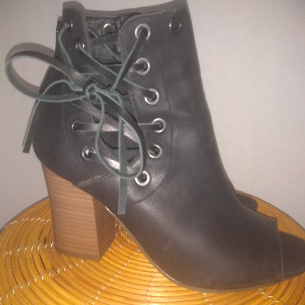 Rampage- Lace-up Peep-toe Heeled Bootie
